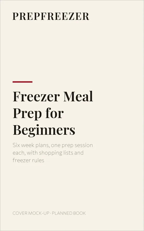 Cover mock-up of the planned book Freezer Meal Prep for Beginners by Prepfreezer